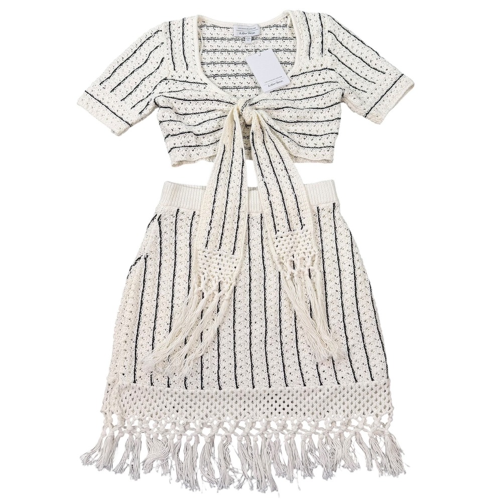& Other Stories Womens Crochet Knit White Black Striped Skirt Top Set Size XS